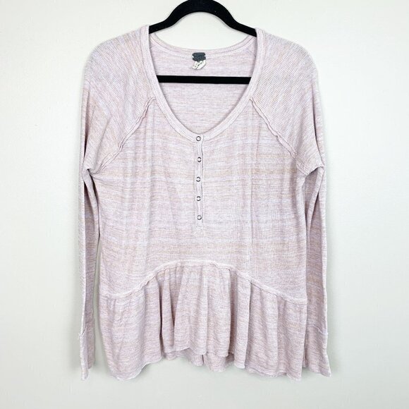 Free People Pink Waffle Knit Long Sleeve Top Size Medium - Picture 1 of 5